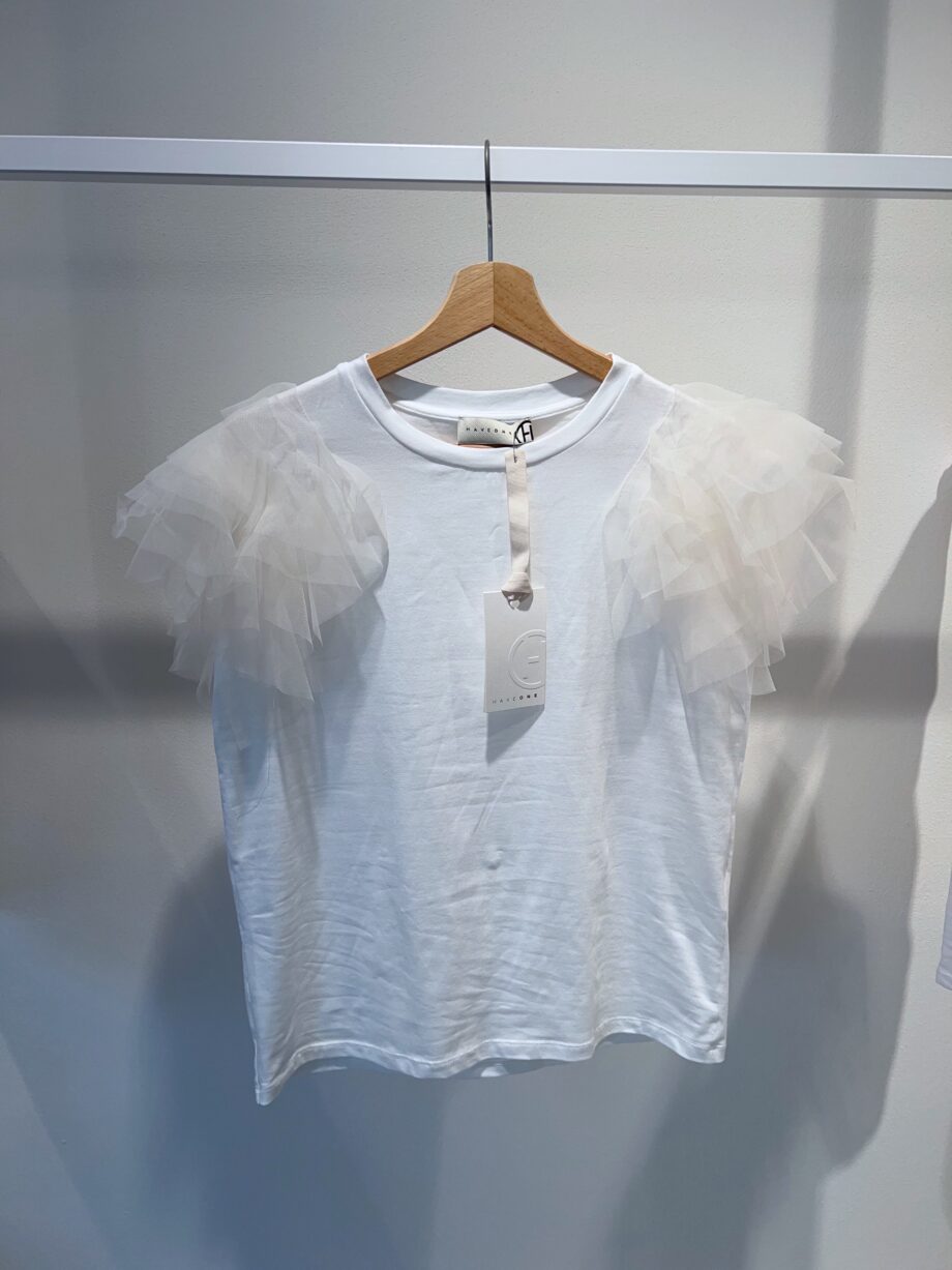 Shop Online T-shirt bianca con maniche in tulle panna HaveOne