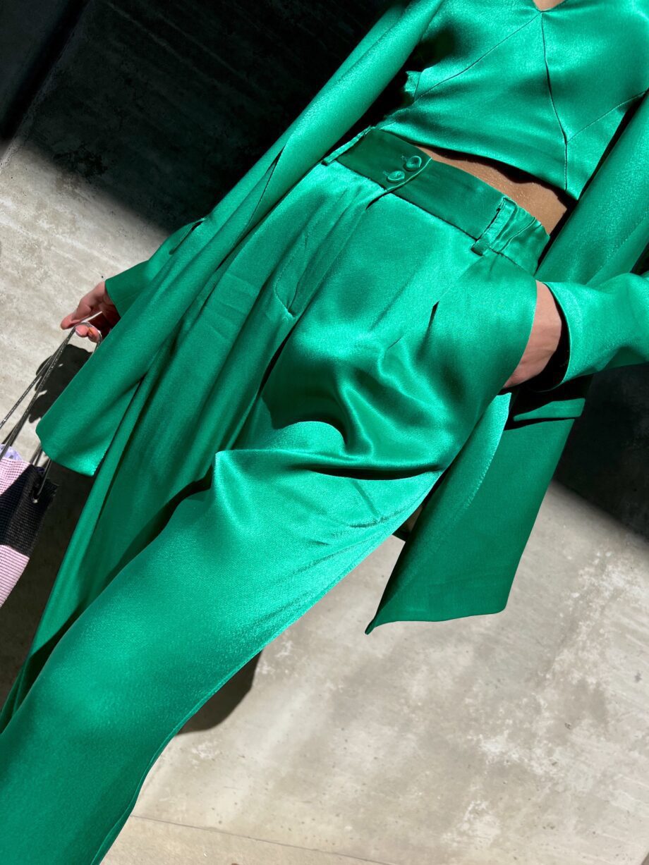 Shop Online Pantalone palazzo in raso verde smeraldo So Allure