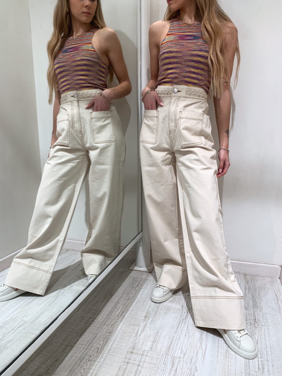 Shop Online jeans palazzo beige con cintura Suncoo