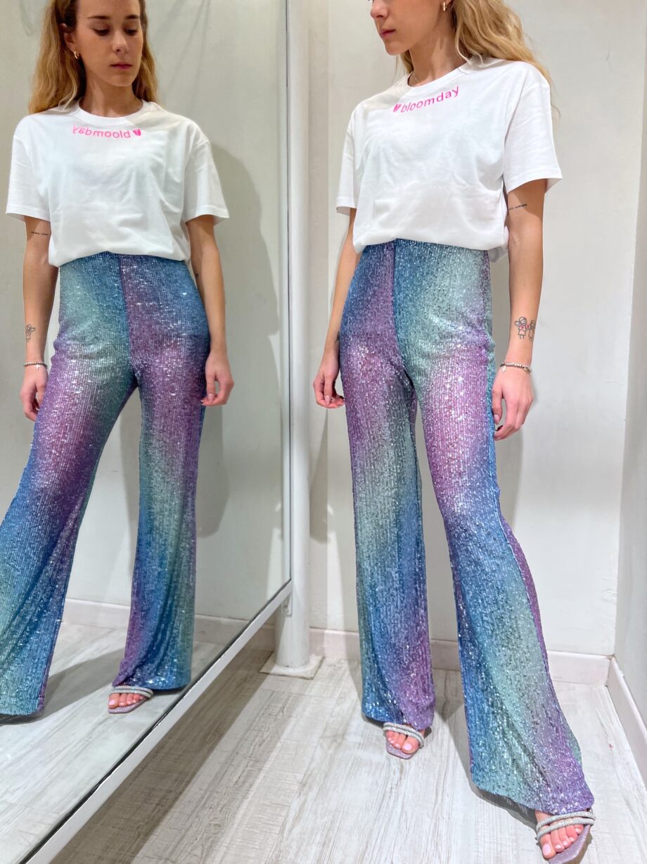 Shop Online Pantalone a zampa paillettes multicolore Bloomday