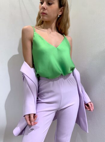 Shop Online Top in raso basic verde acido spalline sottili Vicolo