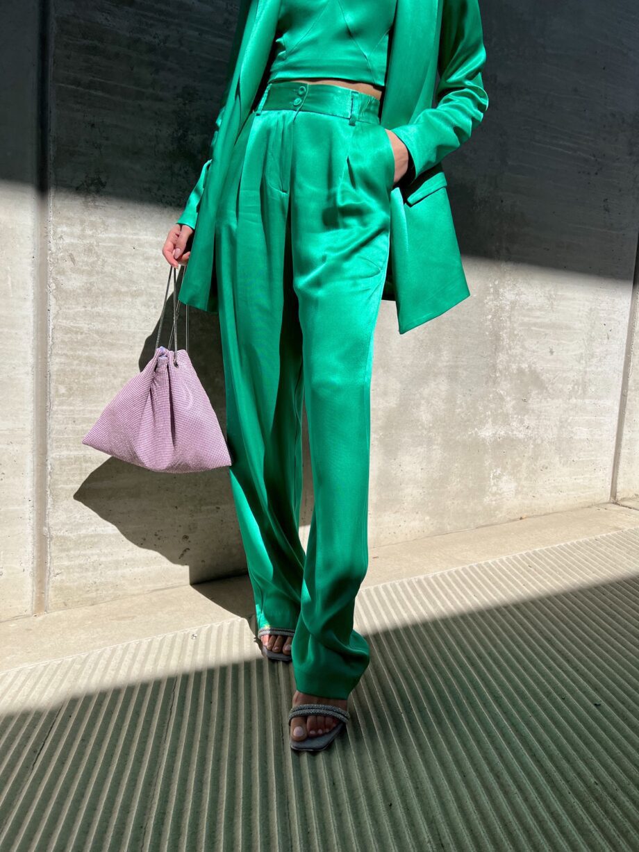 Shop Online Pantalone palazzo in raso verde smeraldo So Allure