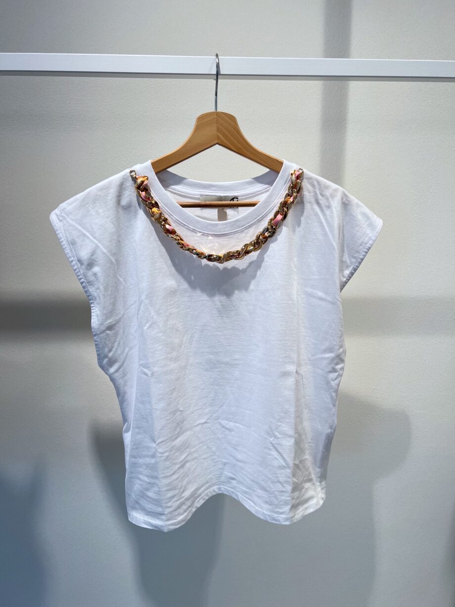 Shop Online T-shirt bianca con catena al collo HaveOne