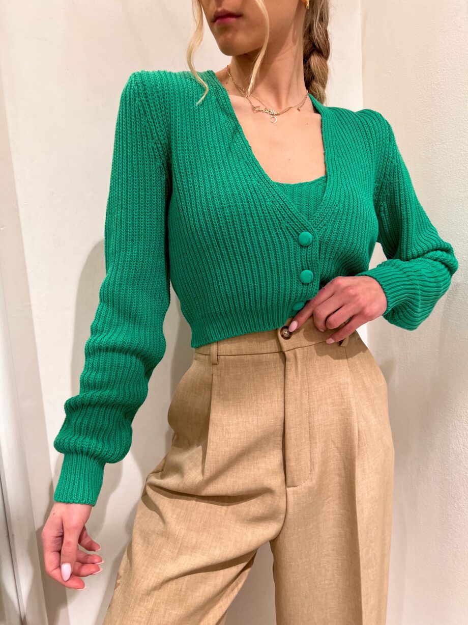 Shop Online Cardigan crop verde con bottoni Kontatto