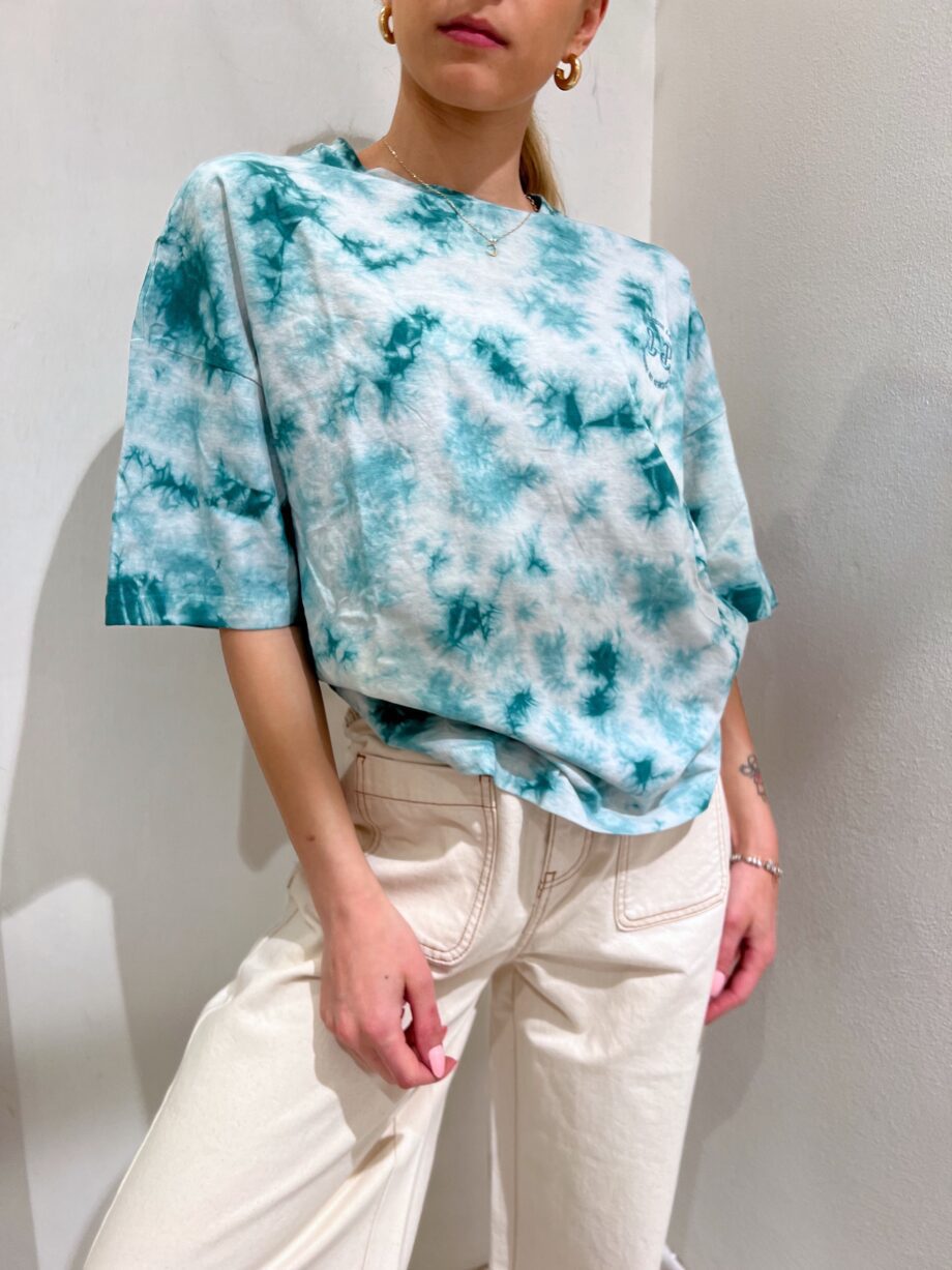 Shop Online T-shirt over tie dye azzurra e verde Suncoo