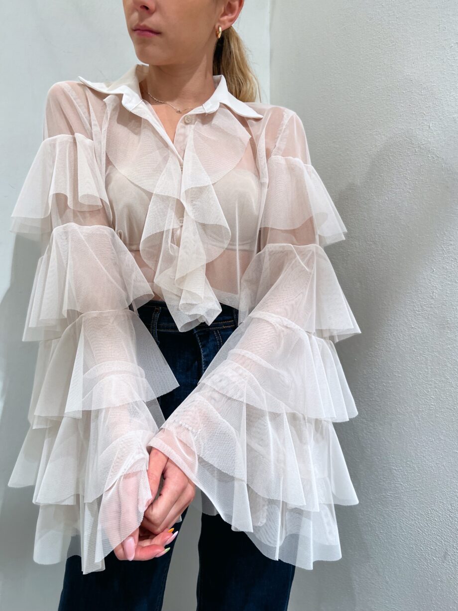 Shop Online Camicia in tulle panna con rouches Have One