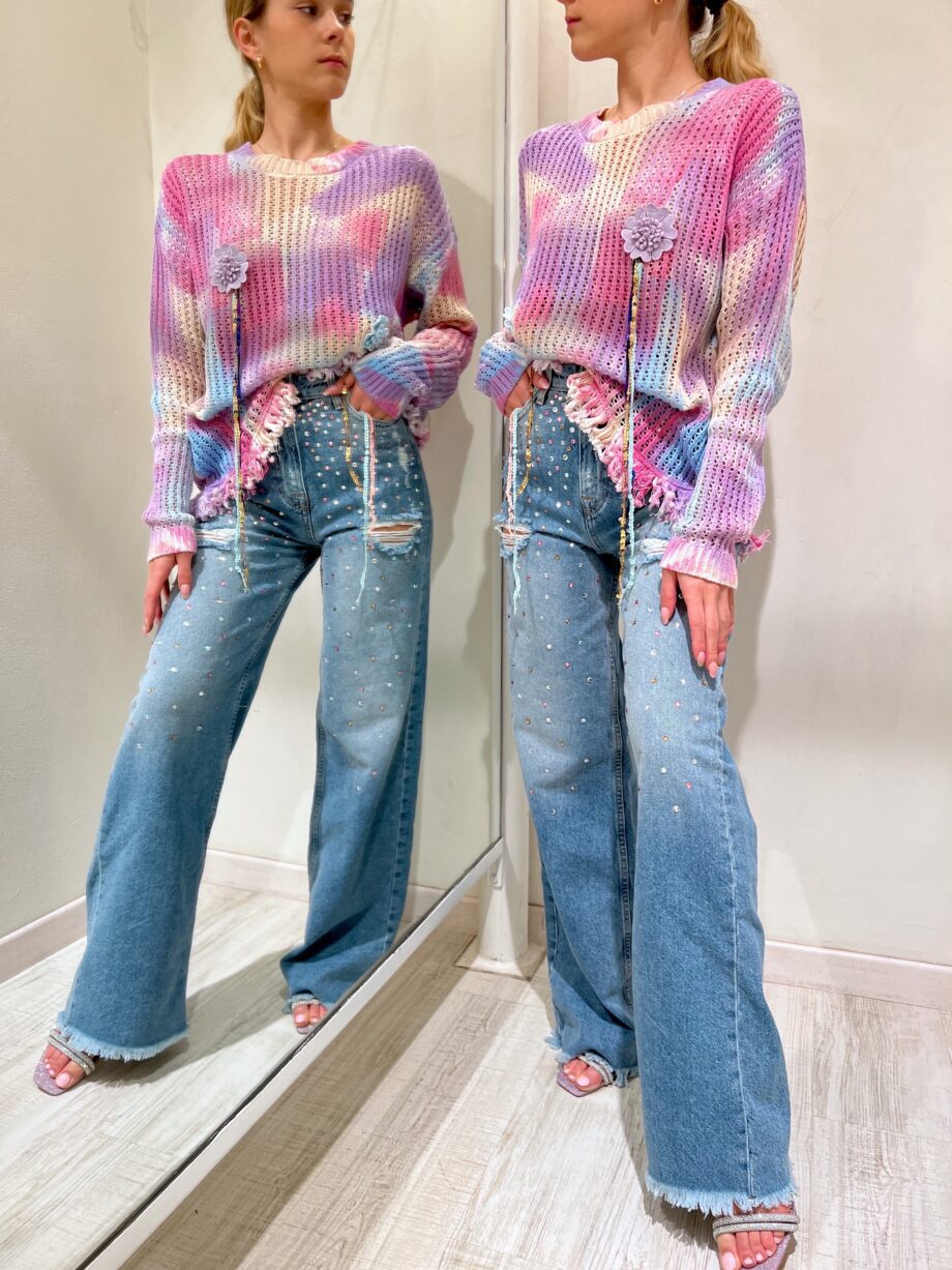 Shop Online Jeans palazzo con strass colorati Dimora