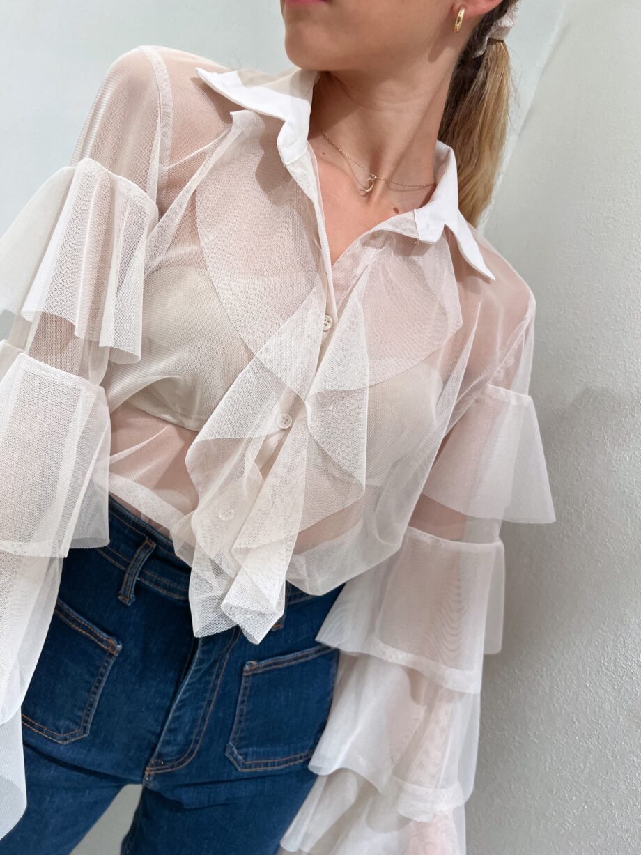 Shop Online Camicia in tulle panna con rouches Have One