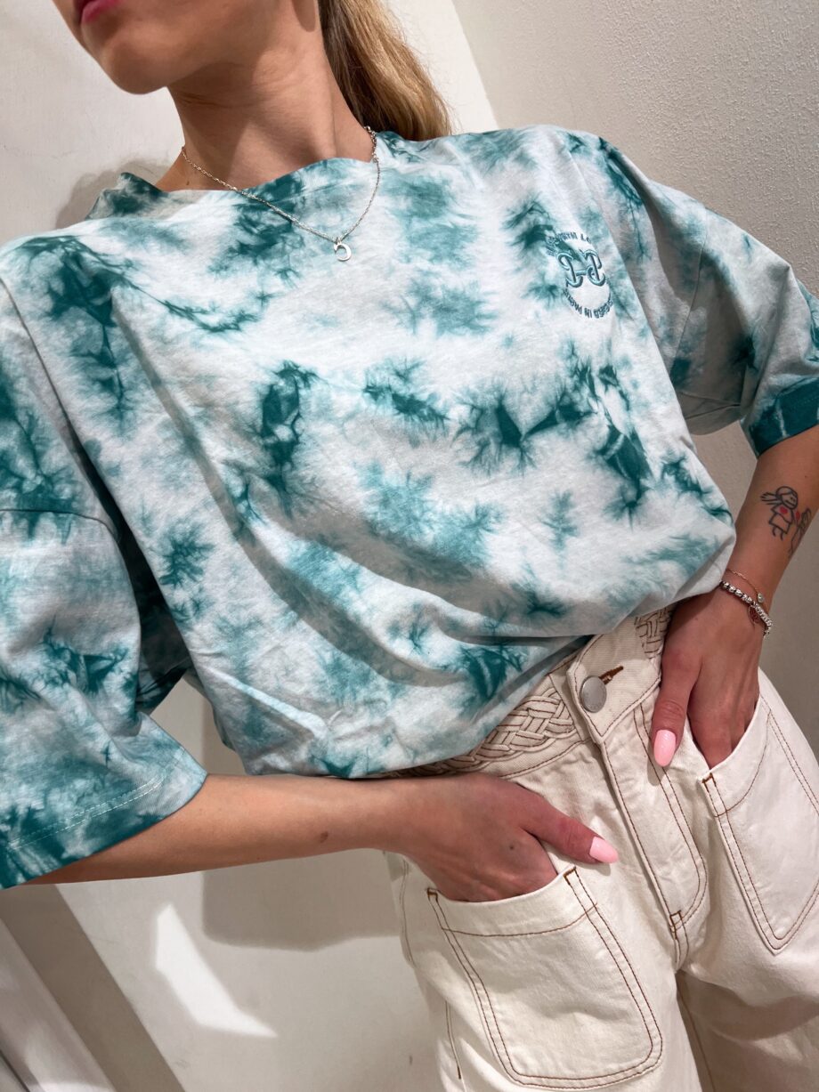 Shop Online T-shirt over tie dye azzurra e verde Suncoo