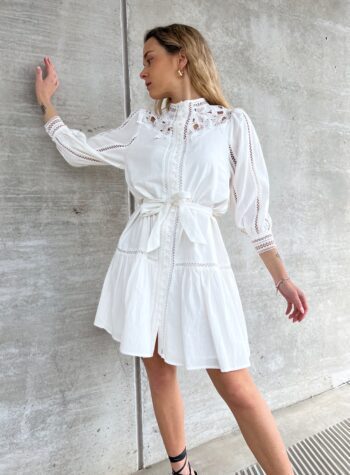 Shop Online Vestito camicia bianco con pizzo fiori Suncoo