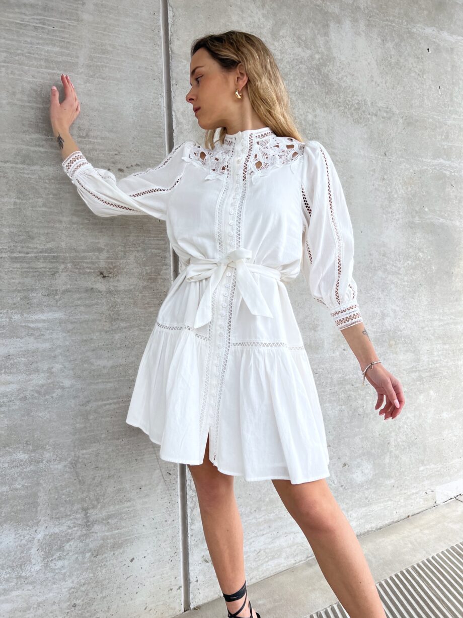 Shop Online Vestito camicia bianco con pizzo fiori Suncoo