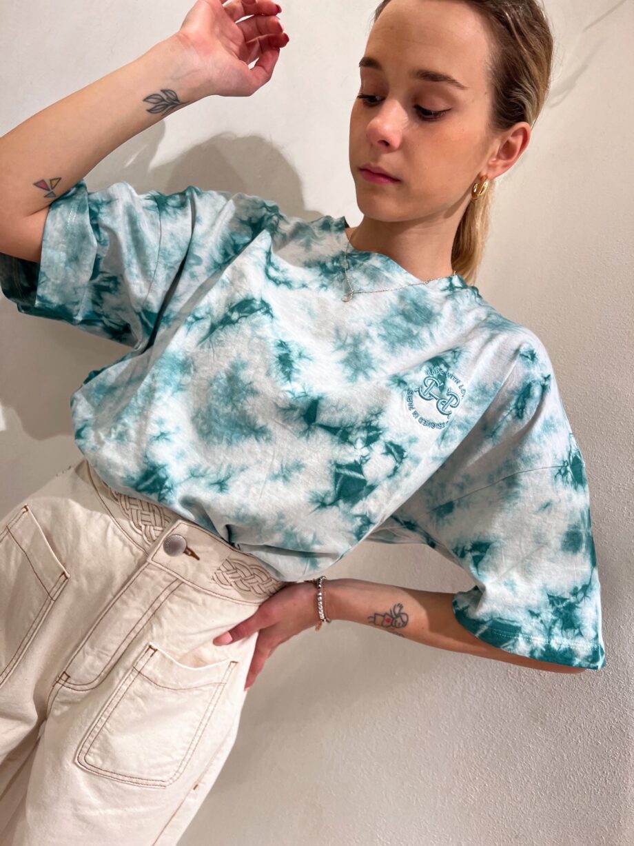 Shop Online T-shirt over tie dye azzurra e verde Suncoo