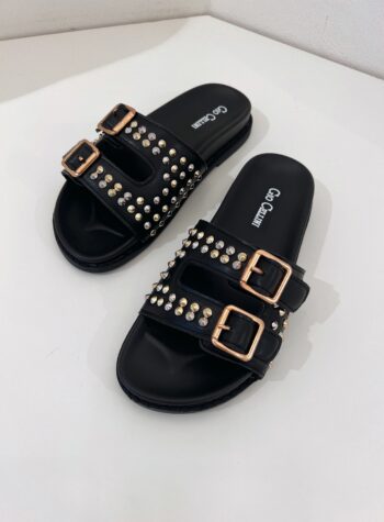 Shop Online Ciabatta nera due fasce all studs Gio Cellini