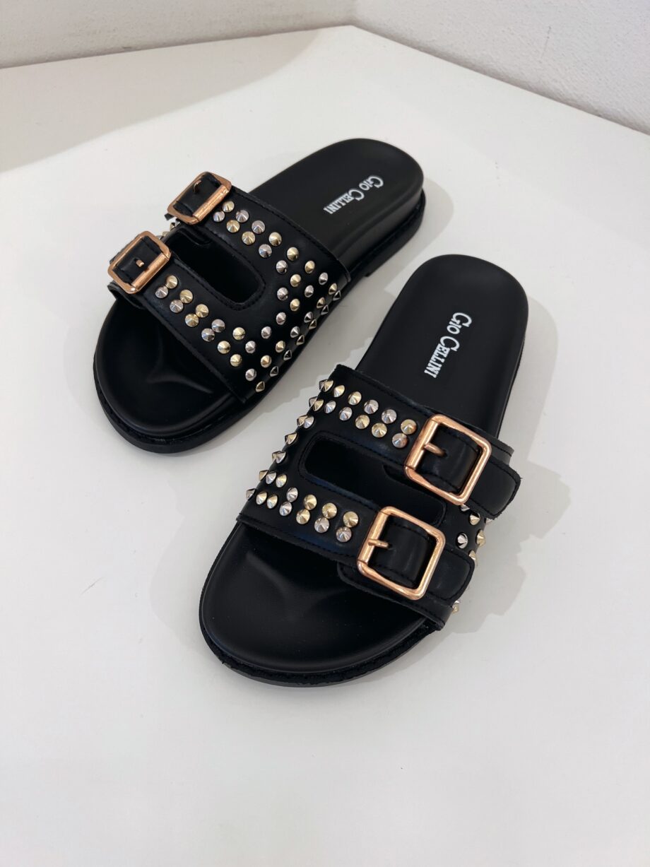 Shop Online Ciabatta nera due fasce all studs Gio Cellini