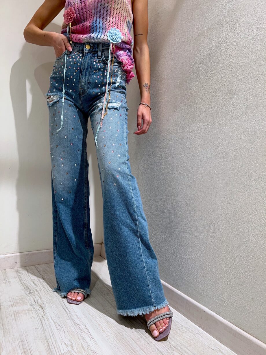 Shop Online Jeans palazzo con strass colorati Dimora