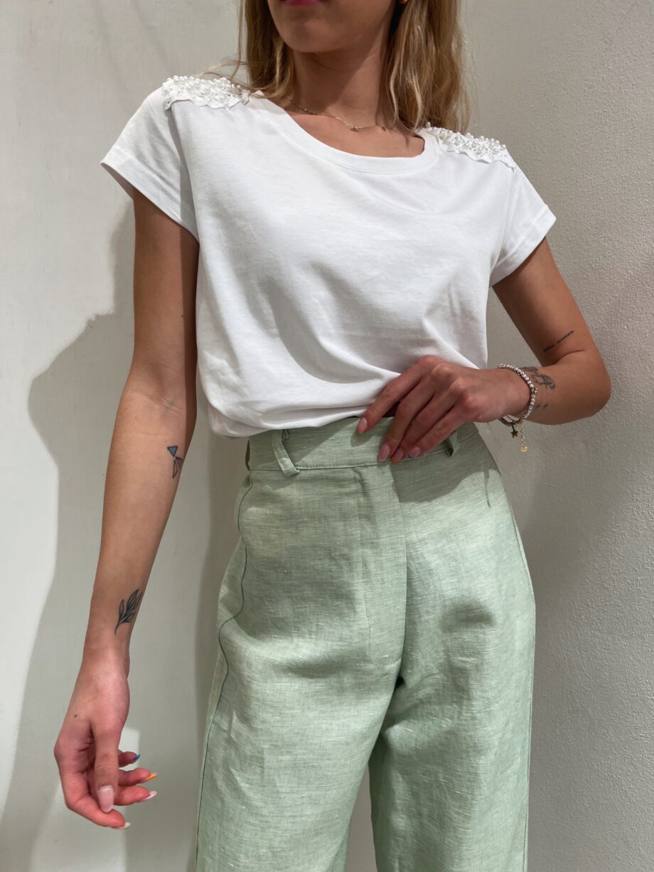 Shop Online Pantalone palazzo in lino menta Have One