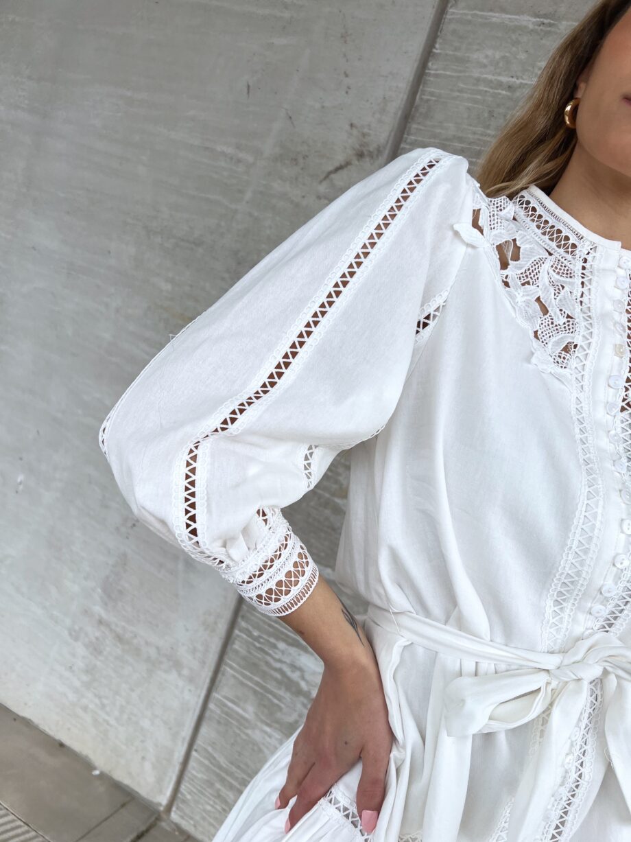 Shop Online Vestito camicia bianco con pizzo fiori Suncoo