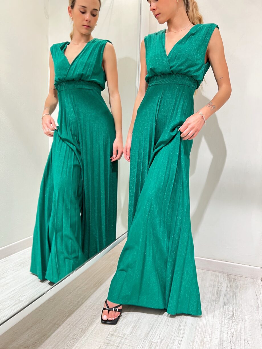 Shop Online Tuta lunga plissé verde con lurex So Allure