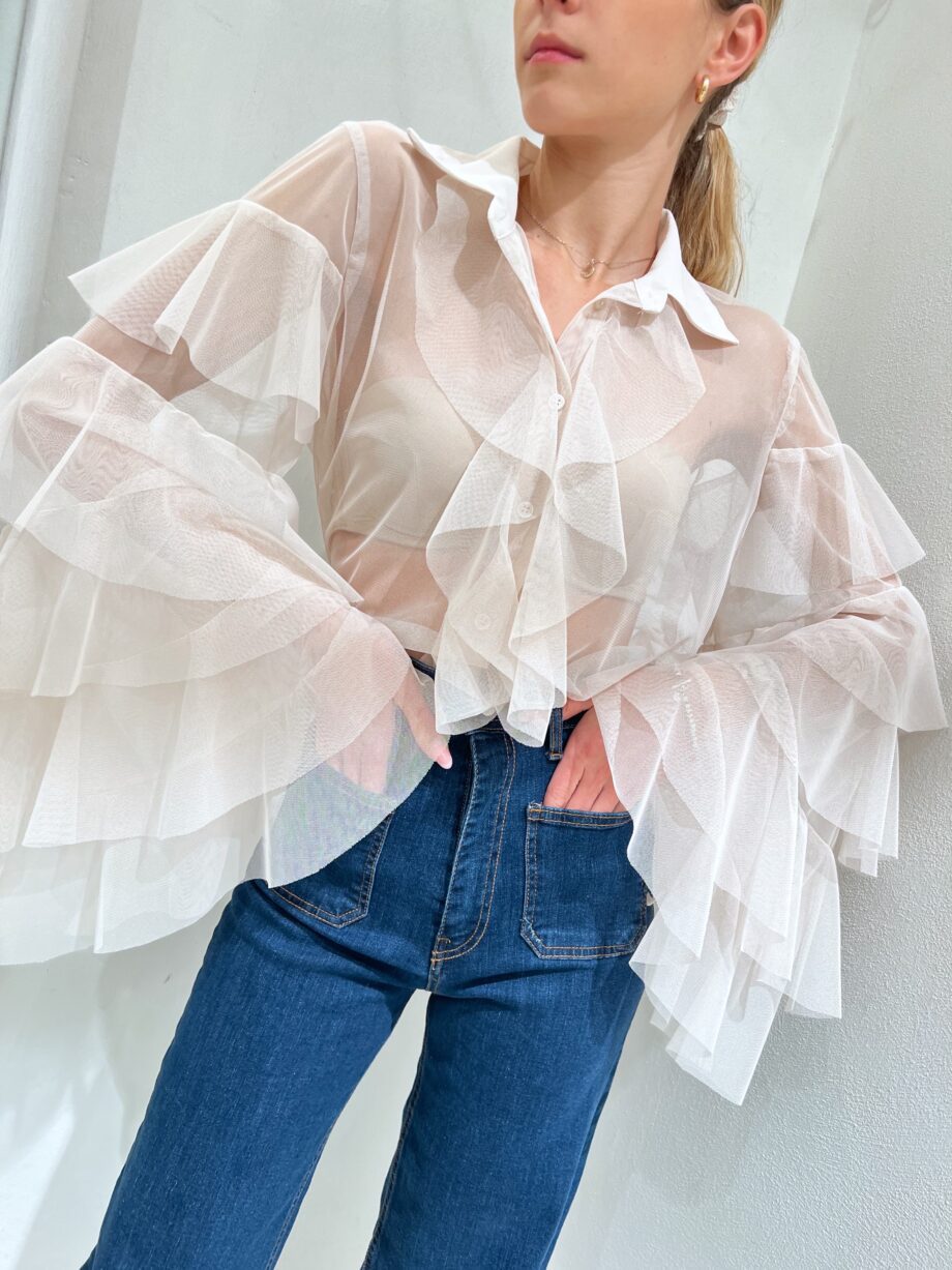 Shop Online Camicia in tulle panna con rouches Have One