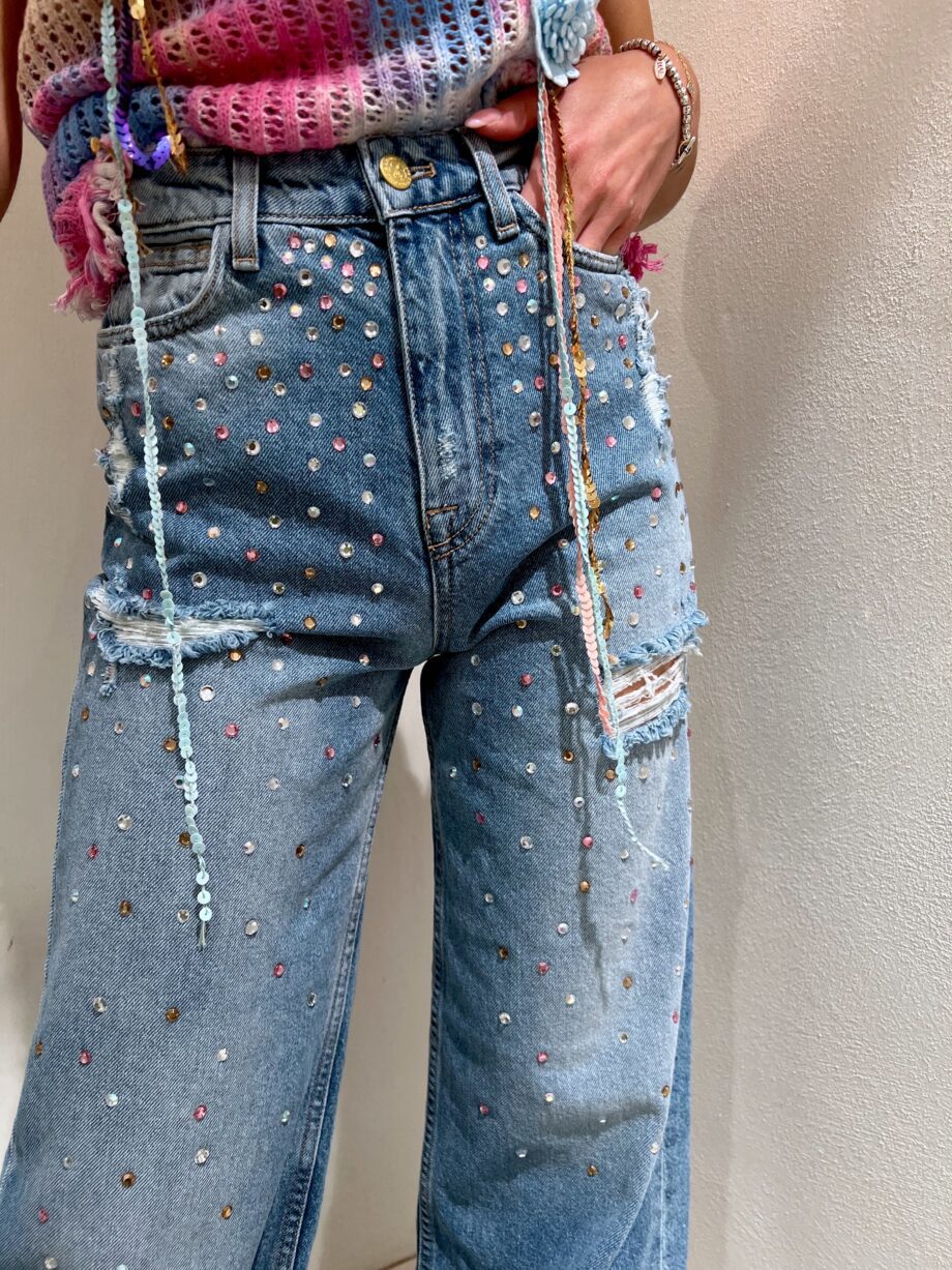 Shop Online Jeans palazzo con strass colorati Dimora