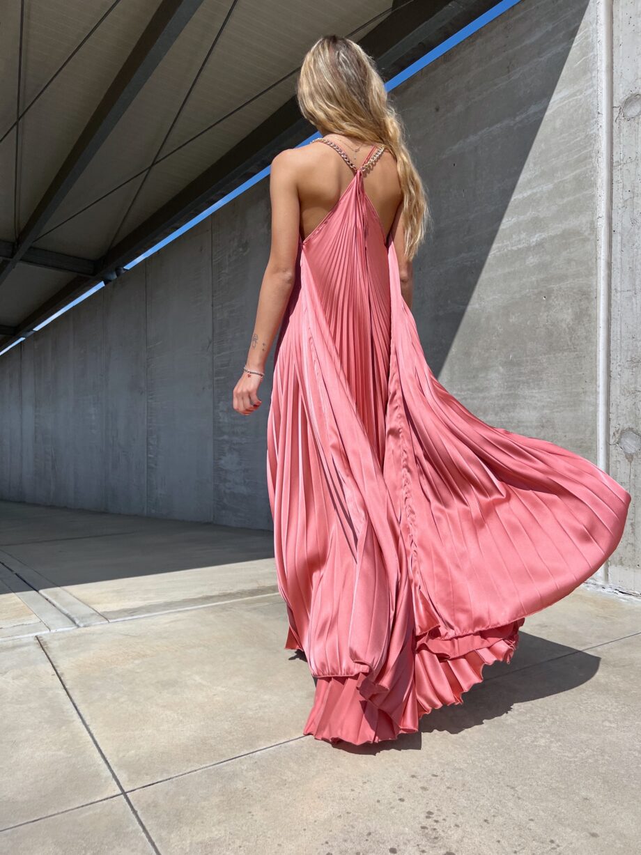 Shop Online Vestito lungo in raso plissé rosa Souvenir