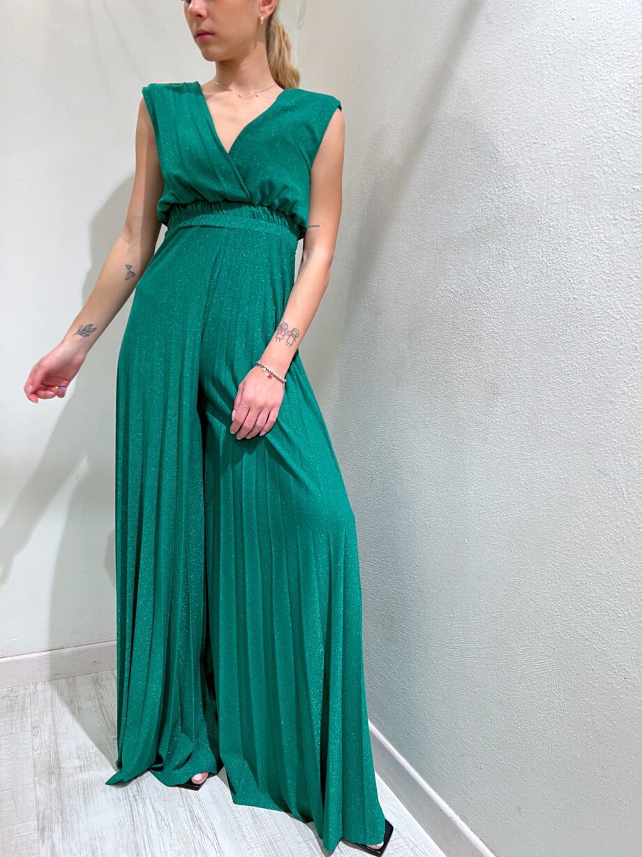 Shop Online Tuta lunga plissé verde con lurex So Allure