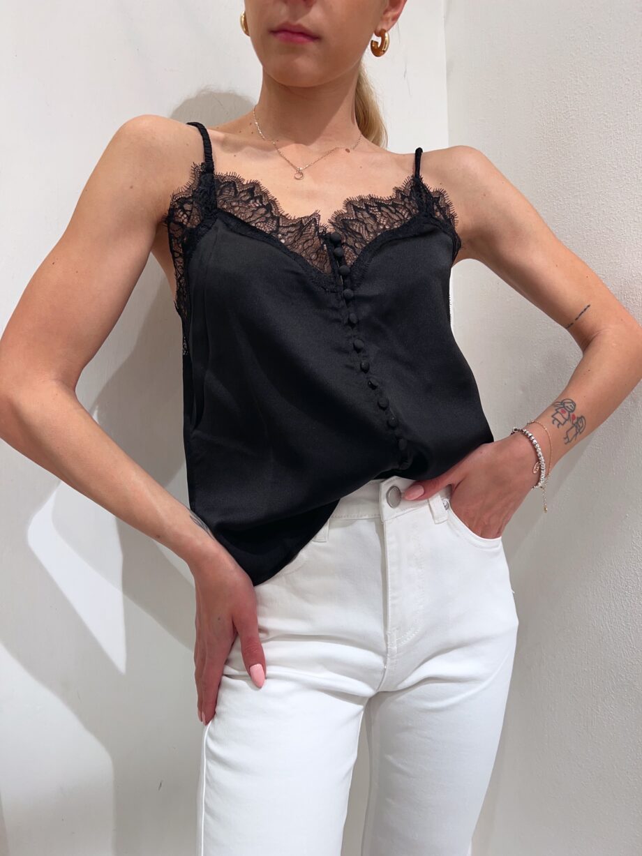 Shop Online Top in raso nero con pizzo Suncoo