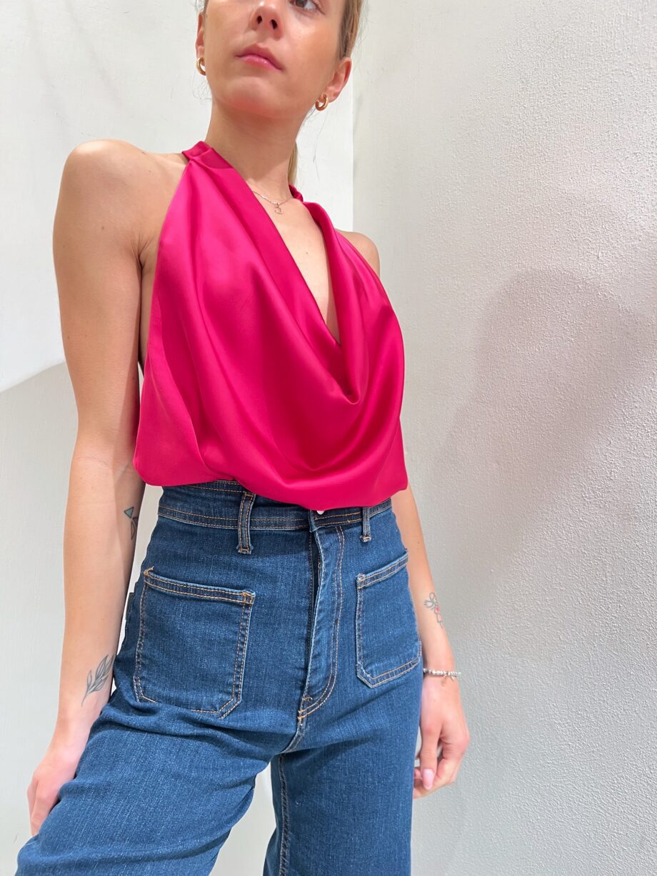 Shop Online Top in raso fucsia con filo strass Have One