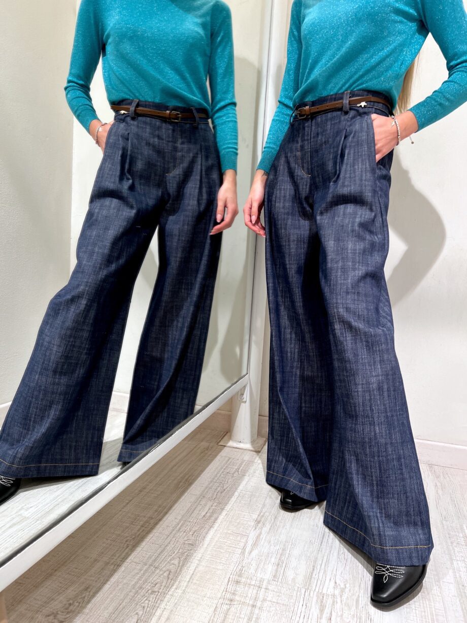 Shop Online Pantalone palazzo in jeans scuro con cintura Souvenir