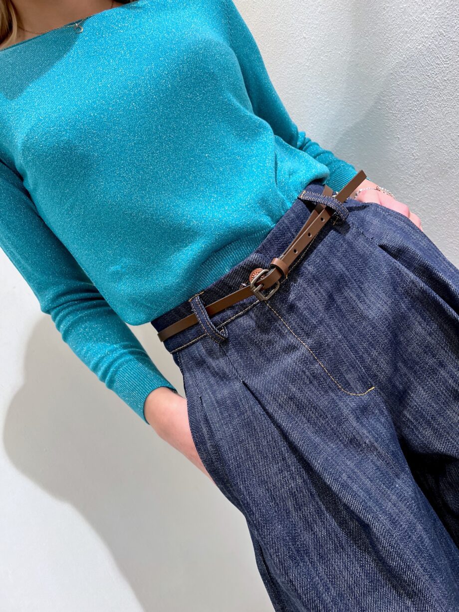 Shop Online Pantalone palazzo in jeans scuro con cintura Souvenir