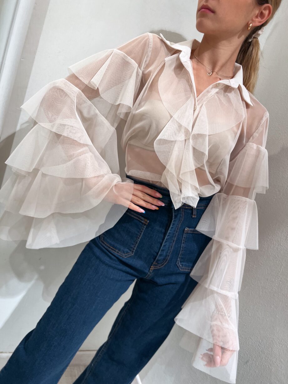 Shop Online Camicia in tulle panna con rouches Have One