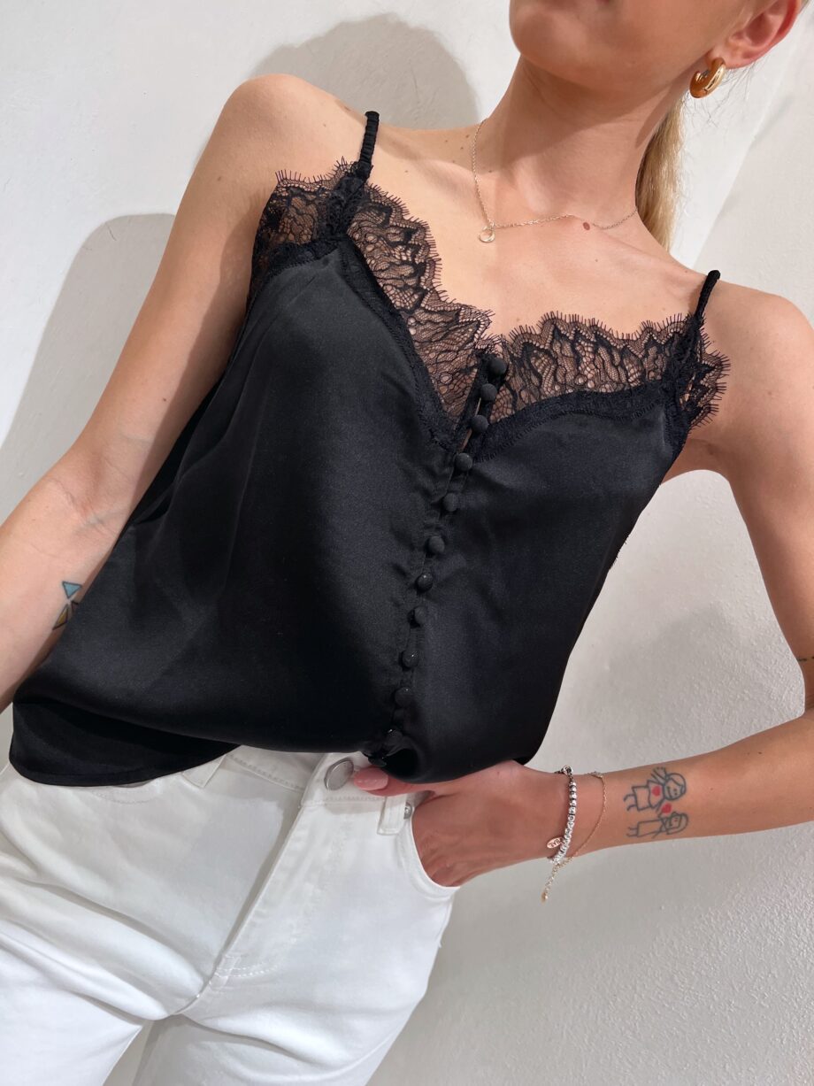 Shop Online Top in raso nero con pizzo Suncoo