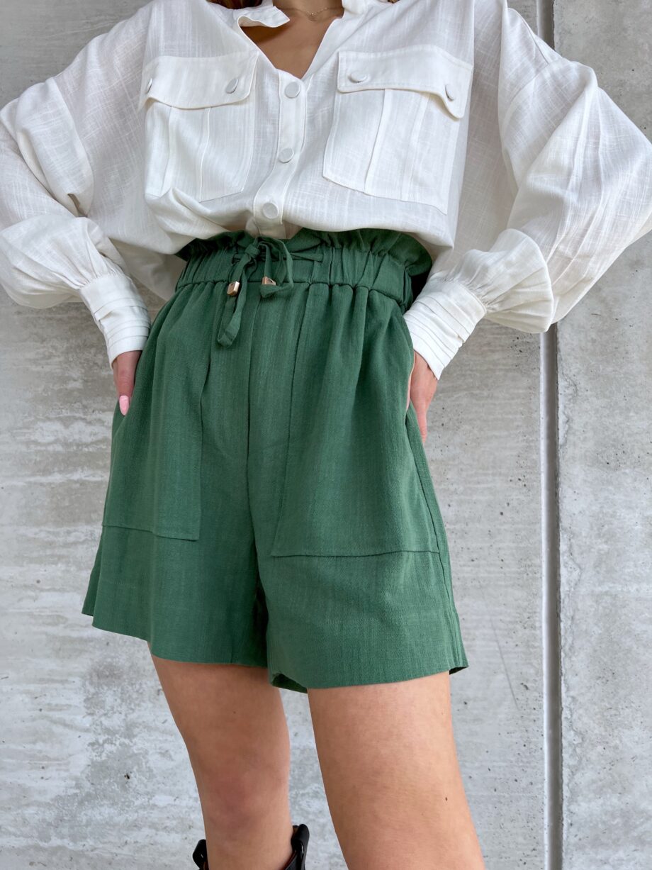 Shop Online Short volant verde in lino Suncoo