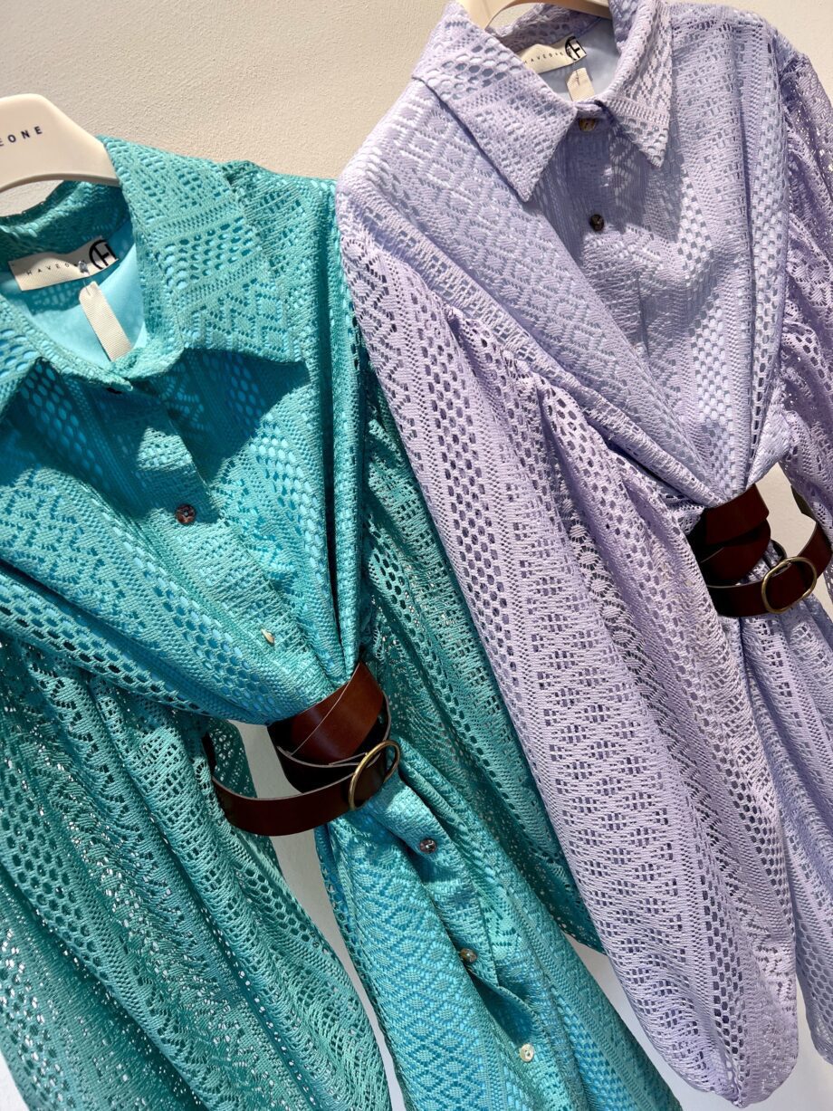 Shop Online Vestito camicia in pizzo acquamarina con cintura Have One