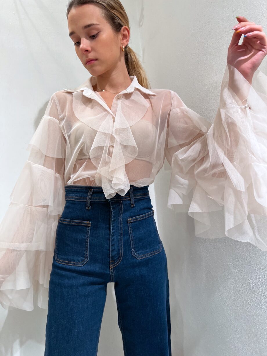 Shop Online Camicia in tulle panna con rouches Have One