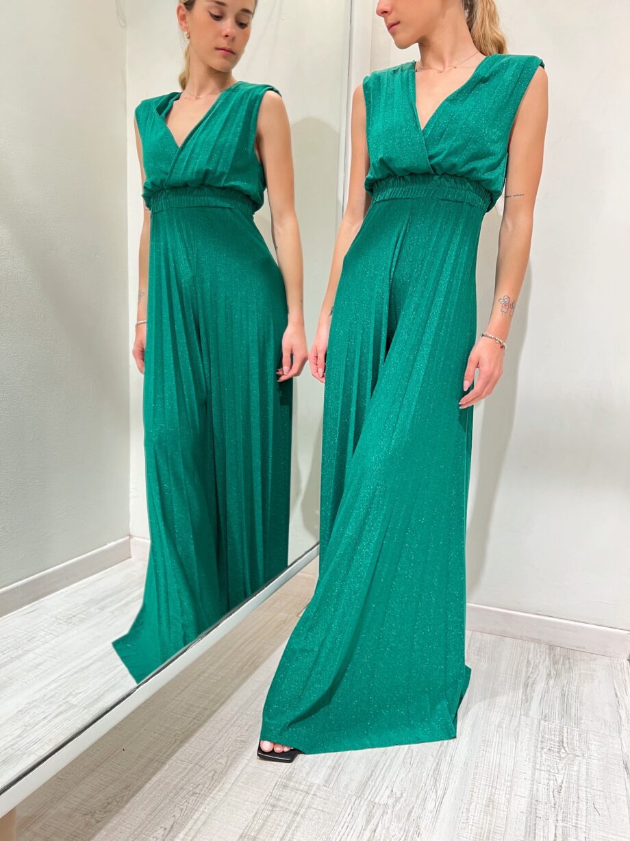 Shop Online Tuta lunga plissé verde con lurex So Allure