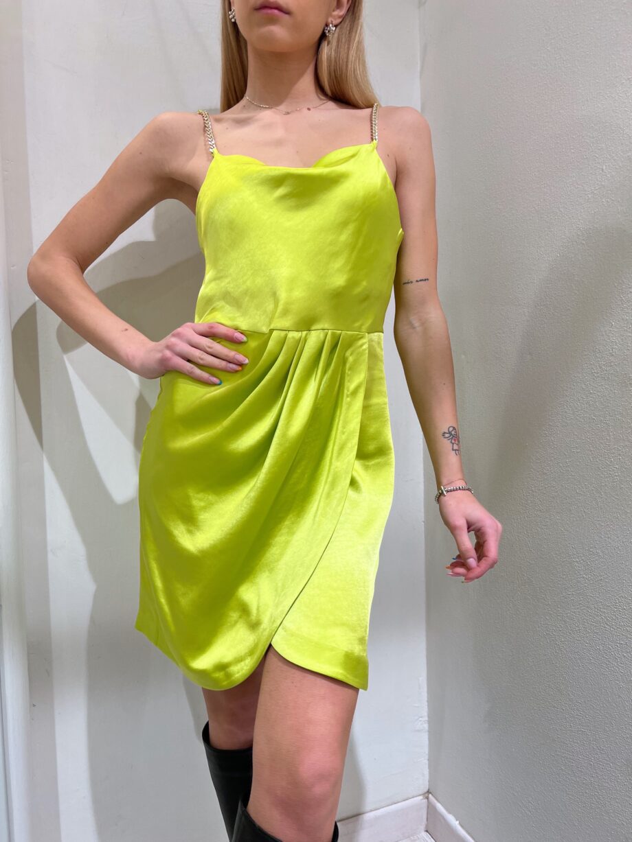 Shop Online Vestito in raso lime spalline catena Kontatto