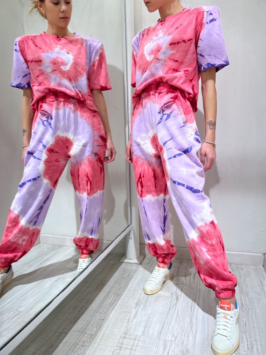 Shop Online T-shirt corta tie dye rosa e lilla Bloomday