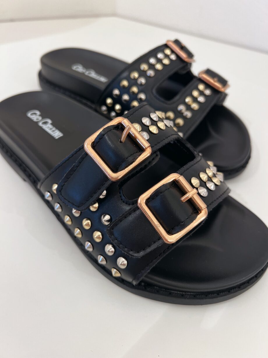 Shop Online Ciabatta nera due fasce all studs Gio Cellini