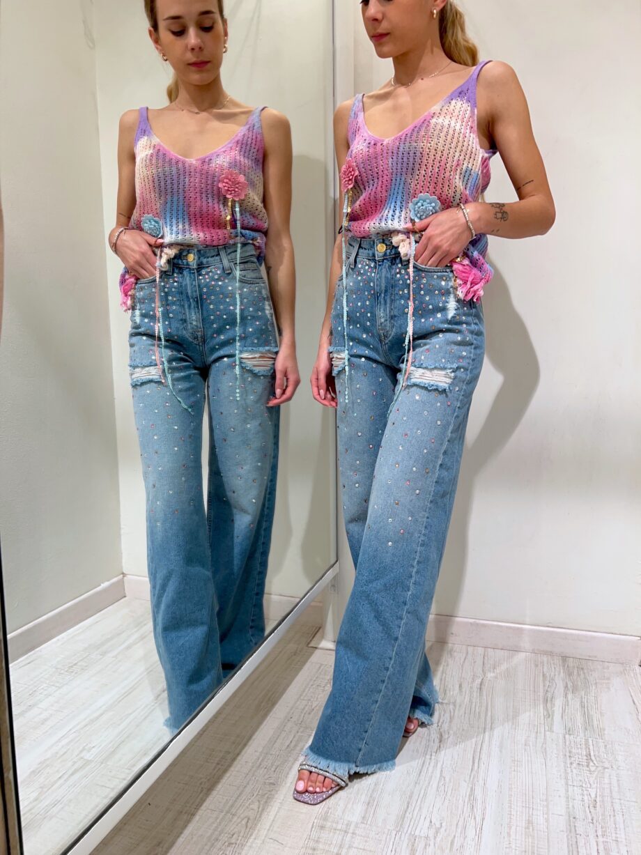 Shop Online Jeans palazzo con strass colorati Dimora