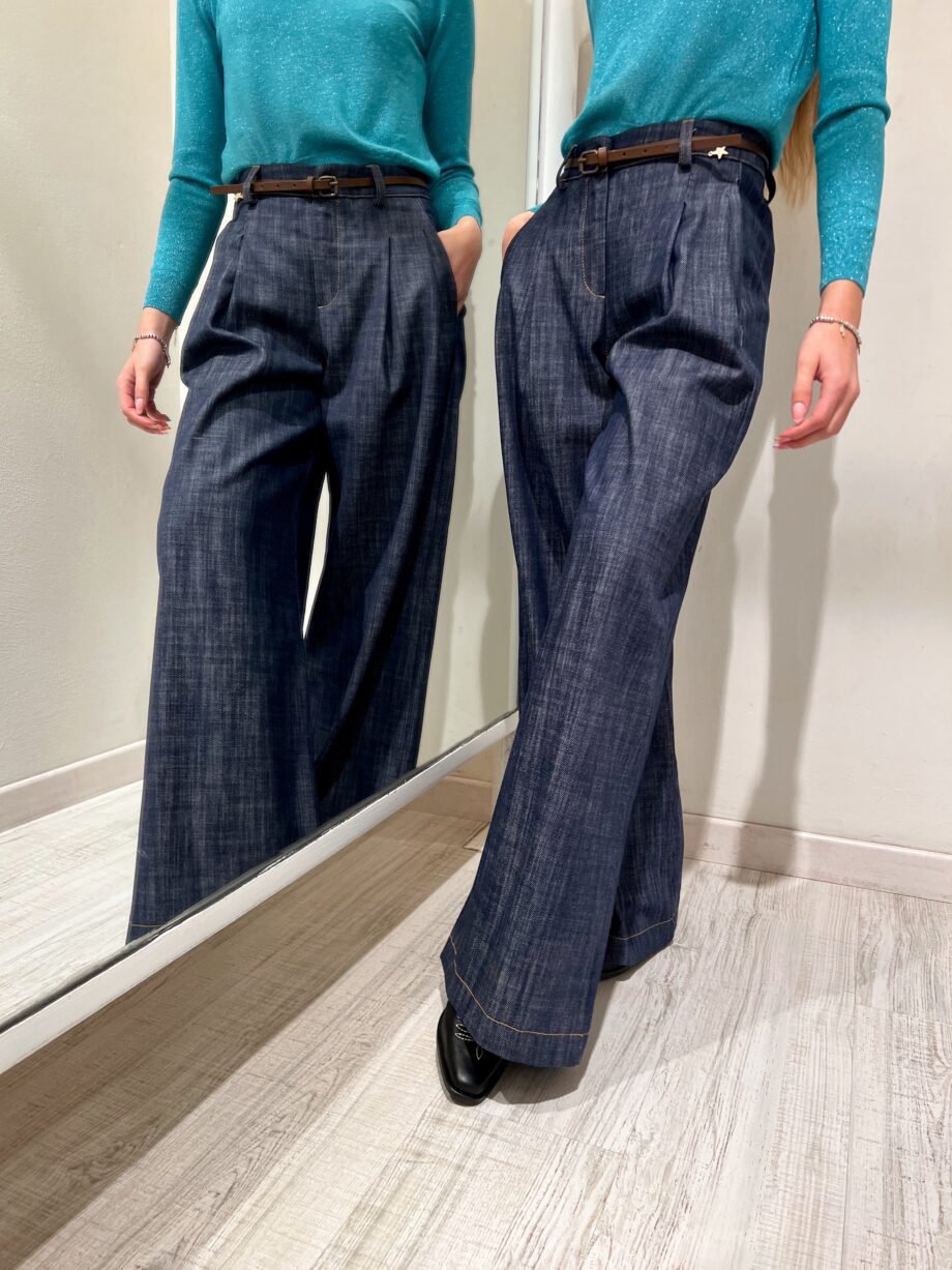 Shop Online Pantalone palazzo in jeans scuro con cintura Souvenir