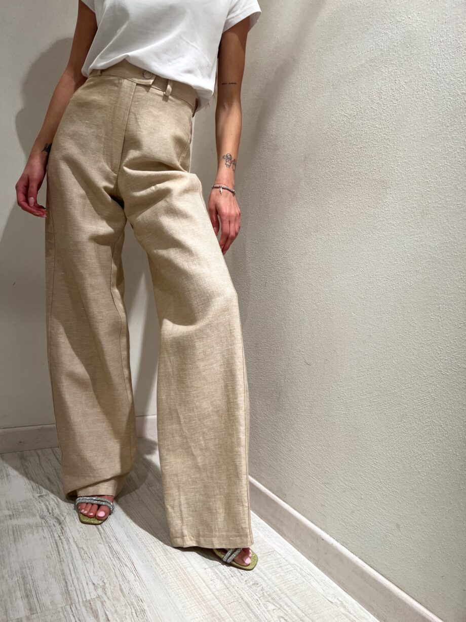 Shop Online Pantalone palazzo in lino beige Have One