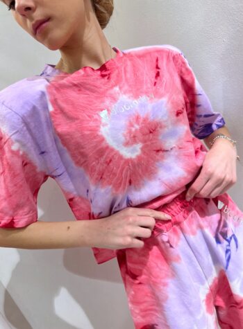 Shop Online T-shirt corta tie dye rosa e lilla Bloomday