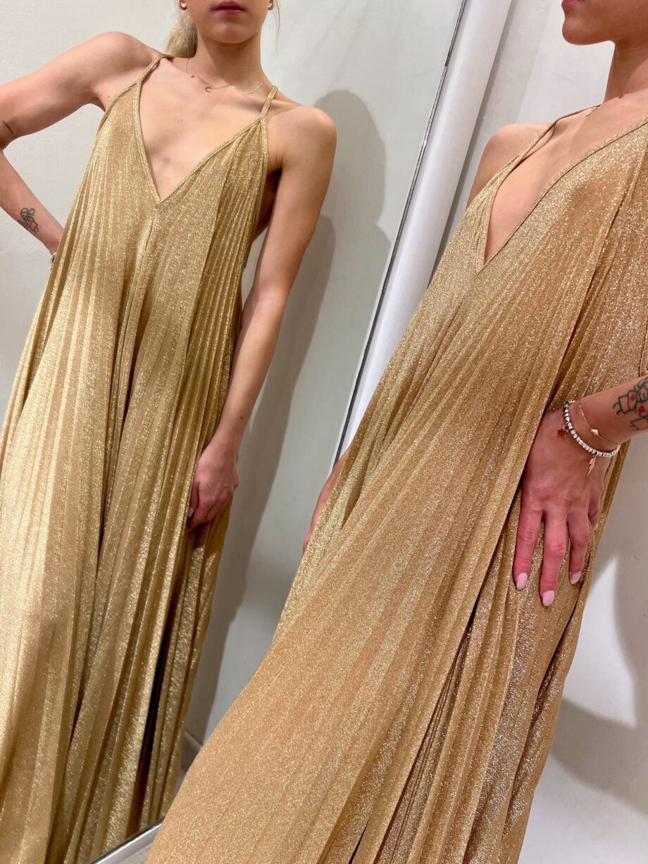 Shop Online Vestito lungo plissé oro con lurex Souvenir