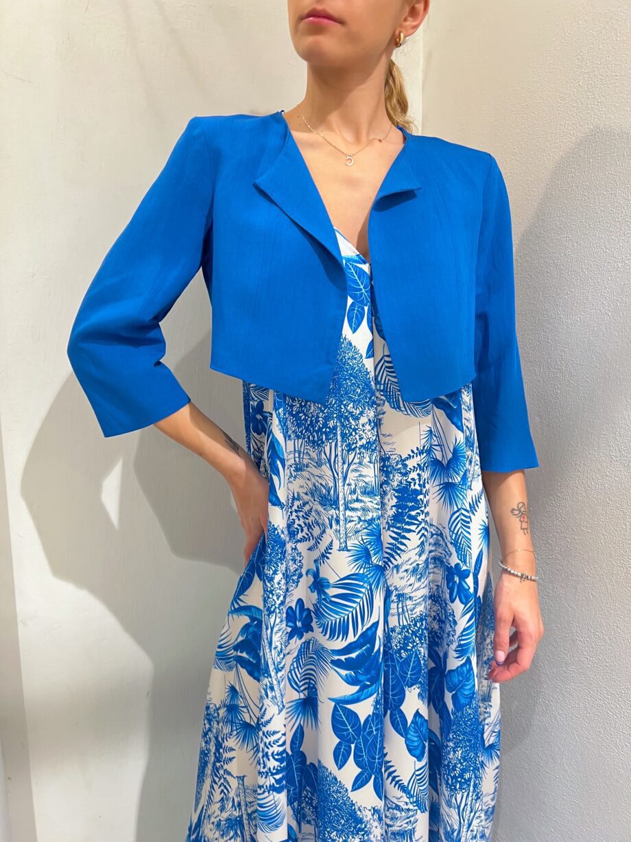 Shop Online Blazer corto bluette in lino Vicolo