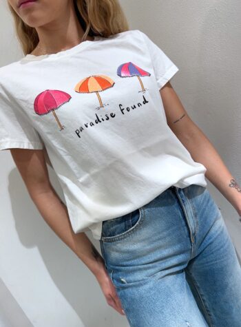 Shop Online T-shirt bianca stampa ombrelloni glitter Vicolo