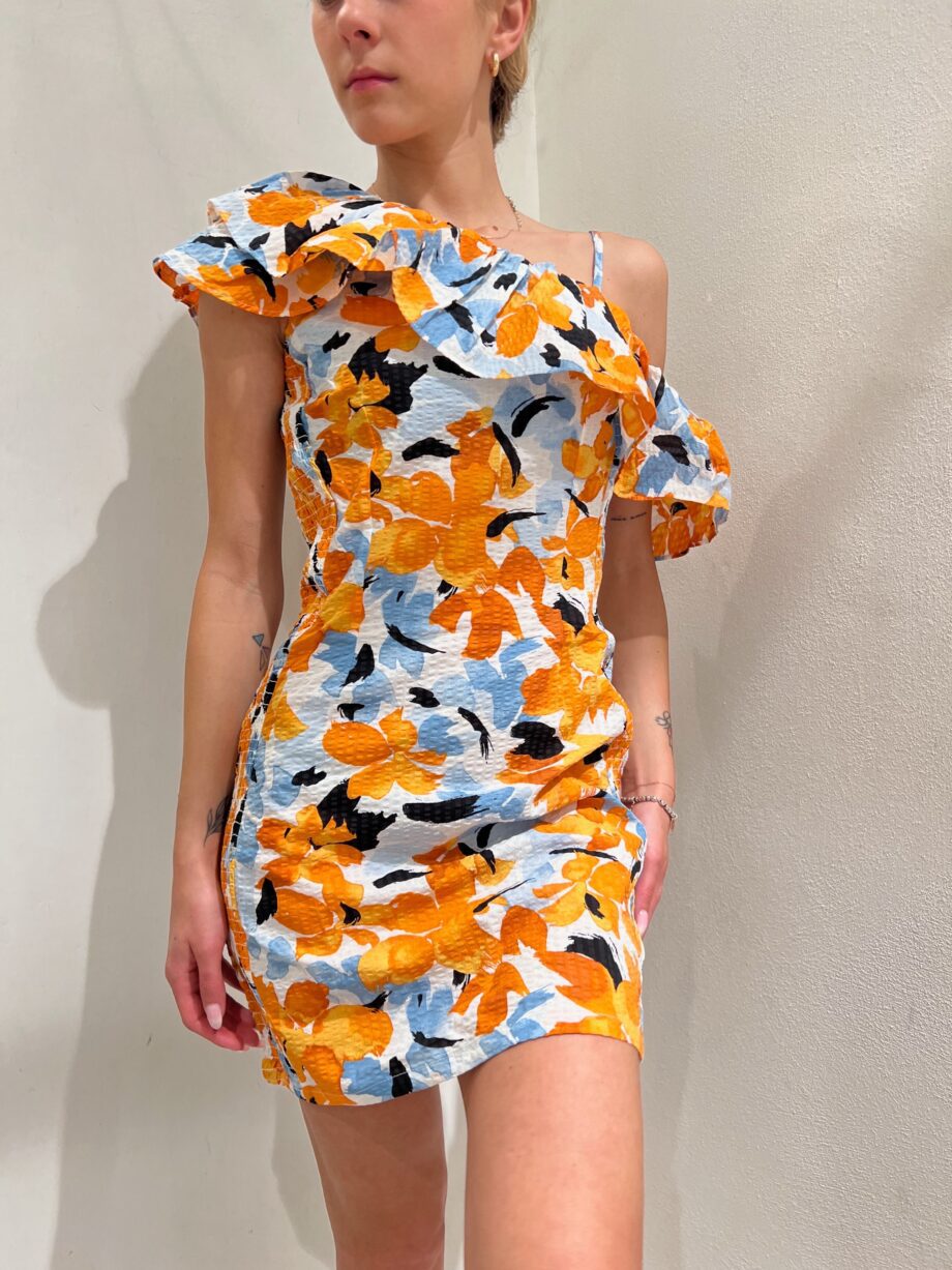 Shop Online Vestito monospalla fantasia fiori arancio Vero Moda