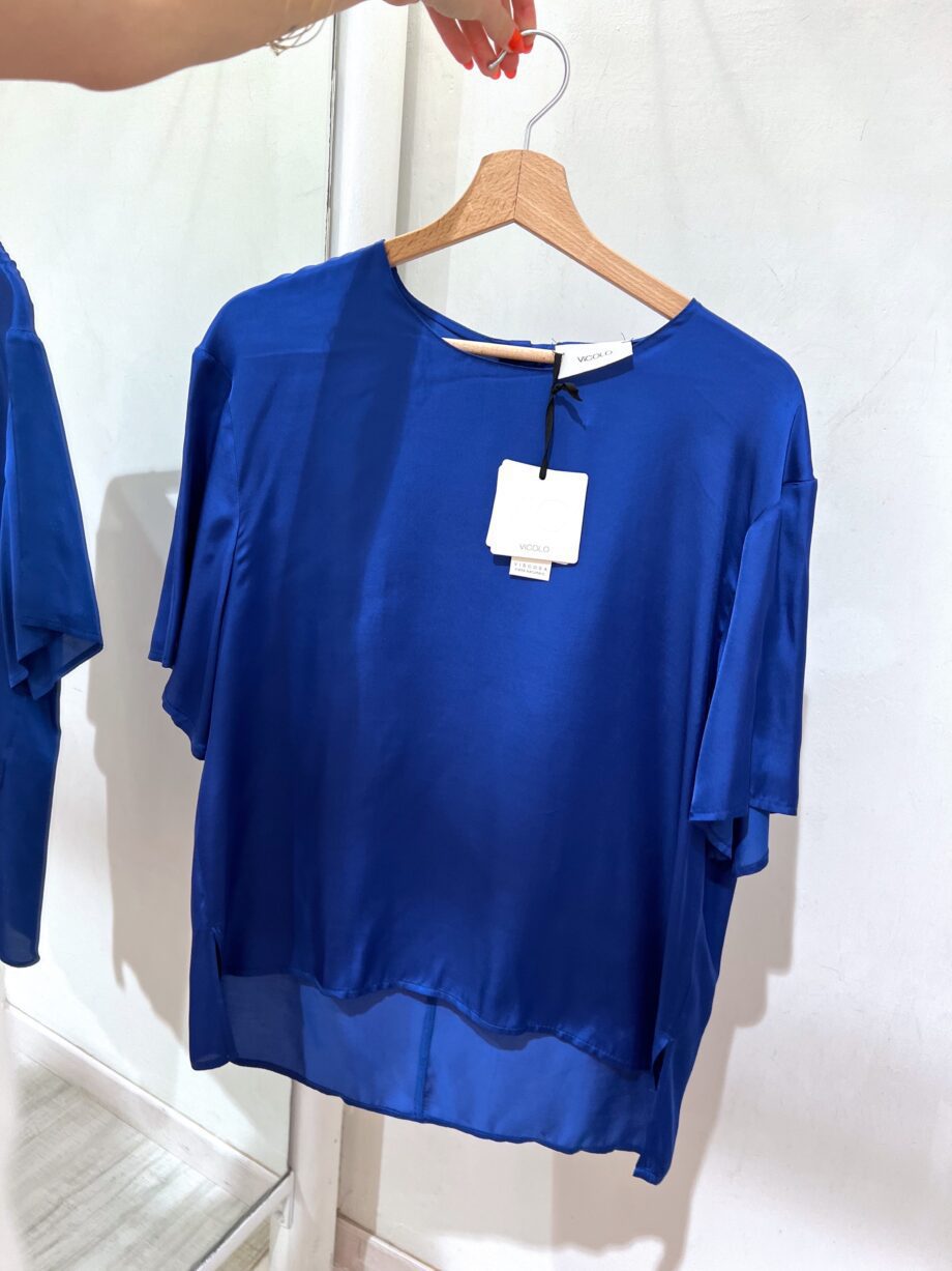 Shop Online Blusa in raso mezza manica bluette Vicolo