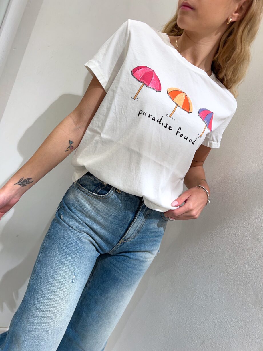 Shop Online T-shirt bianca stampa ombrelloni glitter Vicolo