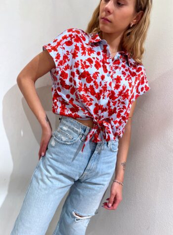 Shop Online Camicia corta a fiori rossi con nodo Vicolo
